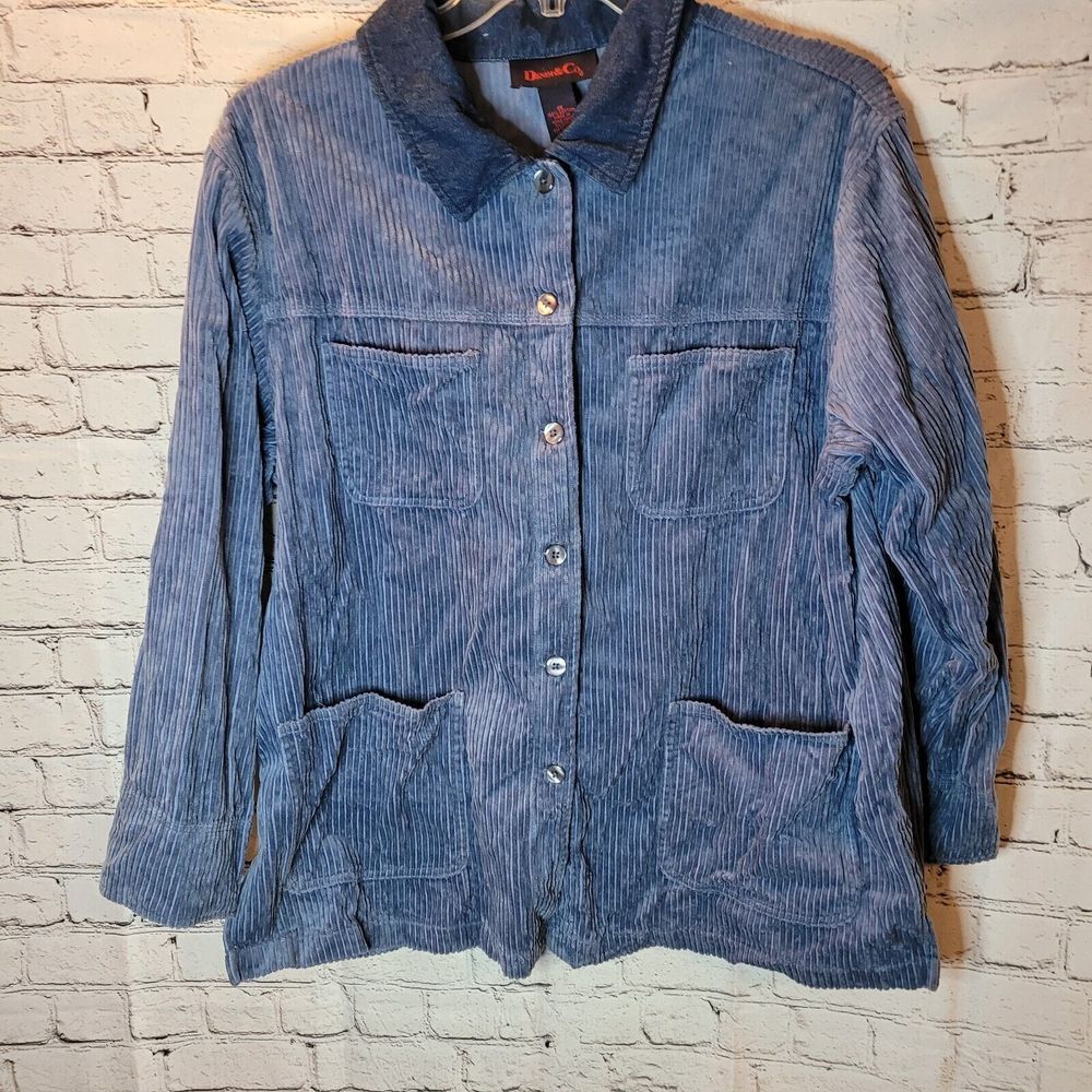 Denim‎ & Co Corduroy Jacket Womens 1X Blue Excellent Mixed Media Chore Coat